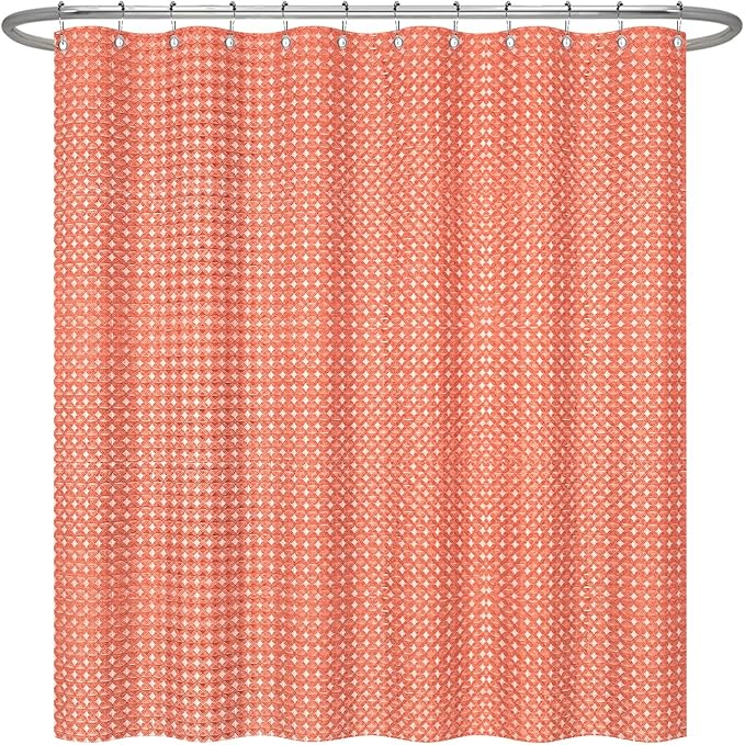 ggaimwf 72x72 Inch Solid Color Shower Curtain for Bathroom Waffle Bath Water Resistant Fabric Curtains Coral Modern Thick Shower Stall Curtain with Metal Hooks