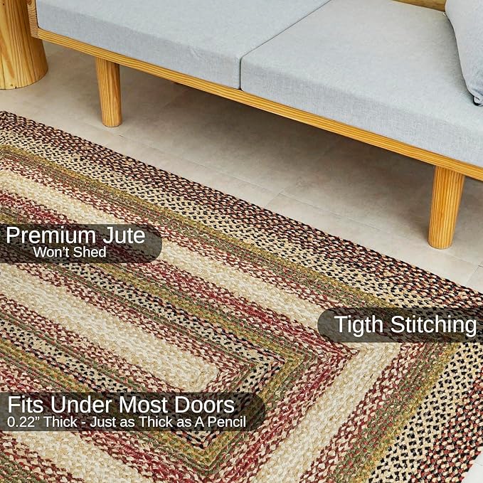 Traditional Jute Braided Rug, Rustic Country Décor for Kitchen, Living Room, Dining Room, Bedroom, Forest Sunset, 10'X13'