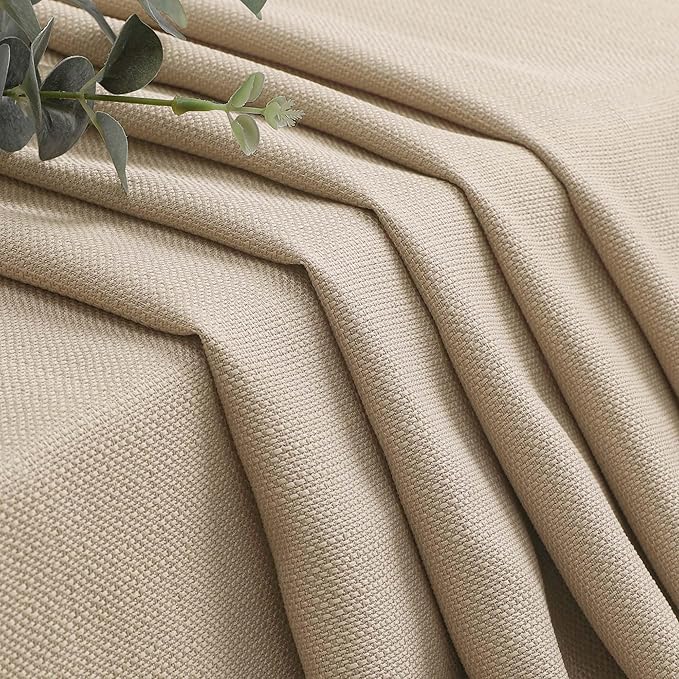 Lecloud Bessie Light Filtering Curtains 45 Inch Length 2 Panels Set, Faux Linen Weave Short Curtains with Rod Pocket, Rustic Drapes for Bedroom Basement Laundry, Each 30 W x 45 L, Linen