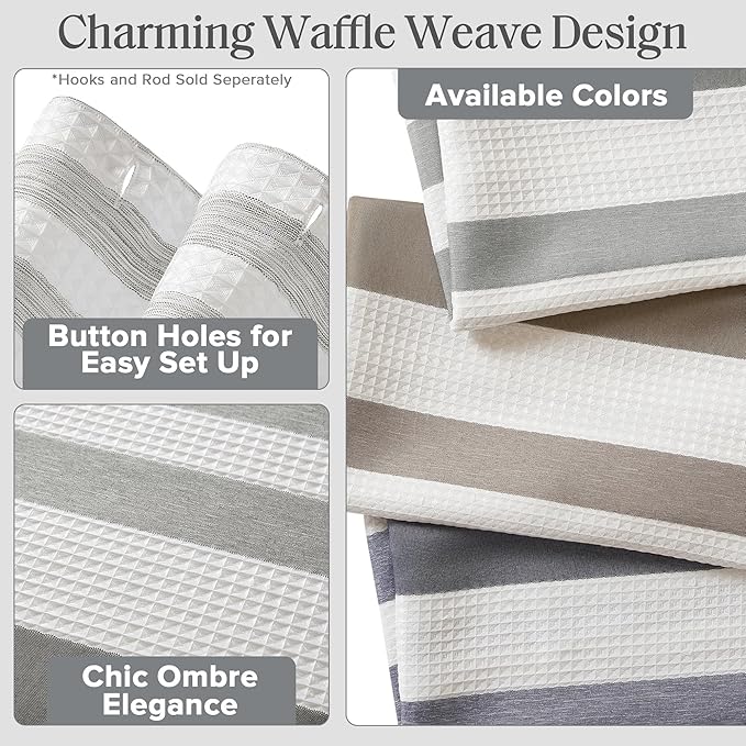 Madison Park Shower Curtain Spa Waffle Weave Wide Shower Curtain for Bathroom 3M Scotchgard Moisture Management, Spa Quality Modern Shower Curtains for Bathroom, Extra Wide 108"x72" Grey Ombre