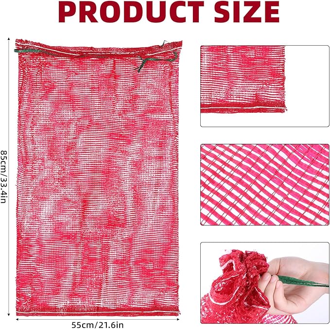 SynHHergyx 50Pcs Extra Large Mesh Produce Bags, 60 lbs Onion Bag 21” x 32” Reusable Washable Breathable Vegetable Storage Net Bags with Drawstring for Firewood Onions Potatoes Carrot Corn Crawfish
