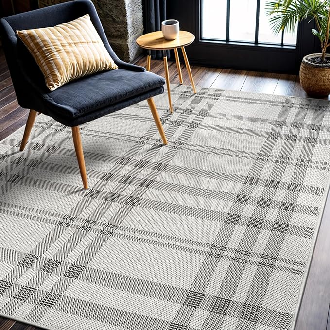 CAMILSON Easy Jute Rug 9x12, Indoor Outdoor Off-White Color Fiber Area Rugs for Living Room Patio and Dining Room Rug, Checkred Boho Woven Design, Easy-Cleaning, Washable Outside Carpet (9 x 12)
