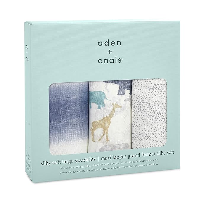 aden + anais Silky Soft Swaddle Blanket, Boutique Muslin Blankets for Girls & Boys, Baby Receiving Swaddles, Ideal Newborn & Infant Swaddling Set, Perfect Shower Gifts, 3 Pack, Expedition