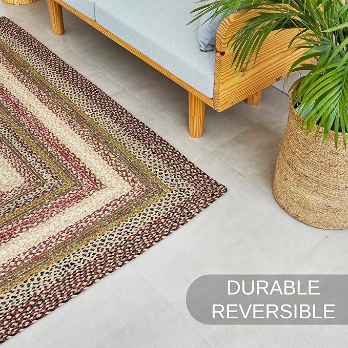 Traditional Jute Braided Runner Rug, Rustic Primitive Country Décor for Kitchen, Entryway, Hallway, Forest Sunset, 2'X18'