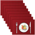 Blue Forest | Rectangular Faux Linen Placemats Set of 8 | Dual- Layered Thickened for Durability | Heat Resistant | Machine Washable | Wrinkle Free for Easy Care Indoor/Outdoor Use - Red