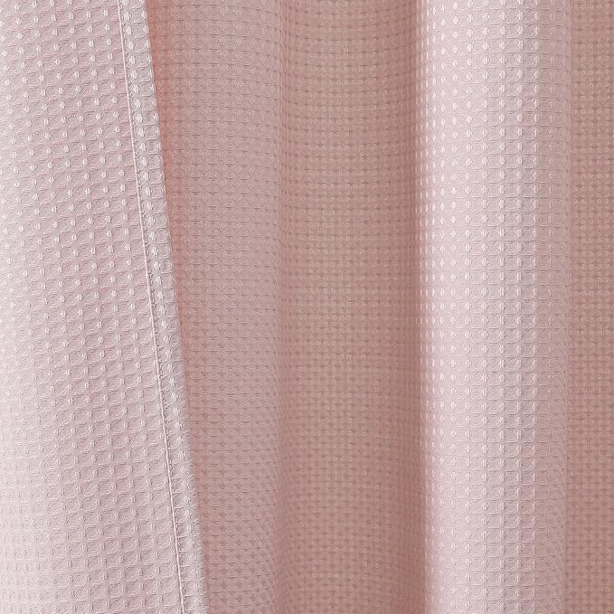 OVZME Blush Pink Shower Curtain Set, Waffle Textured Heavy Duty Fabric Shower Curtain for Bathroom, Luxury Hotel Weighted 230GSM Waterproof Bath Curtain with 12 Plastic Hooks, Machine Washable, 72x72