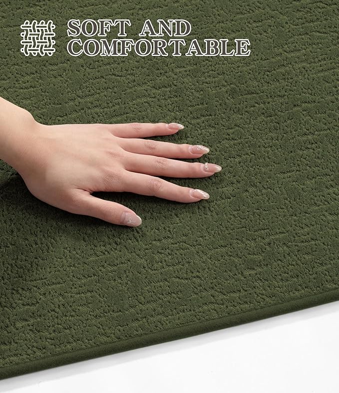 chakme Bathroom Rug Sets 5 Piece, Ultra Thin Bath Mat Quick Dry, Absorbent, Non Slip, Machine Washable, Dark Green, 17" x 24" / 17" x 30" / 17" x 59"