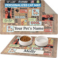 Drymate Personalized Pet Bowl Placemat, Custom Dog & Cat Food Feeding Mat - Absorbent Fabric, Waterproof Backing - Machine Washable/Durable (USA Made) (12" x 20") (Cool Cat - Brown)