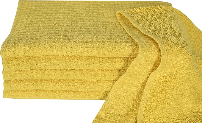 Candy Cottons Dish Towels|Kitchen Dish Cloths Two-Sided Waffle Terry|13x28 Inches 100% Cotton Dish Rags Washing Dishes|Super Absorbent Reusable Quick Drying Dish Towels| 6-Pc Set Lemon Yellow