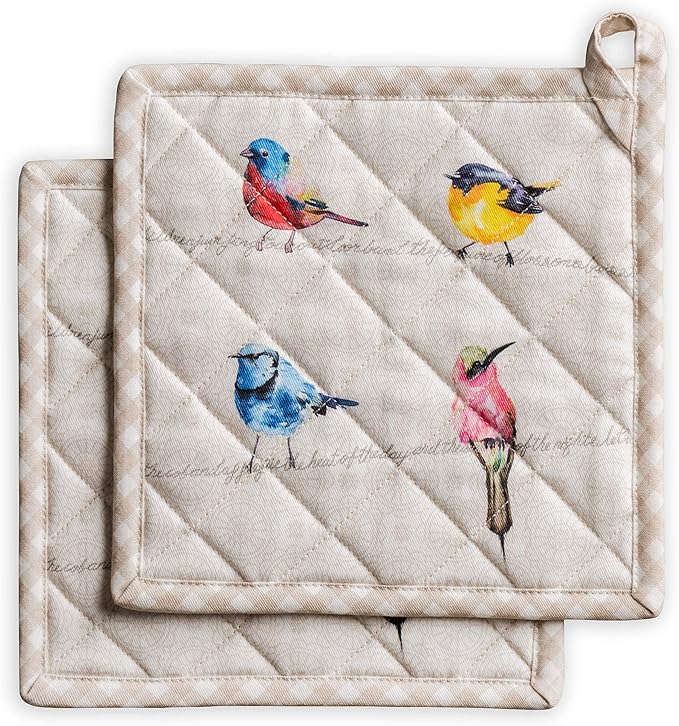 Maison d' Hermine Birdies on Wire Bundle Set 100% Cotton Set of 2 Kitchen Towels (20 Inch by 27.5 Inch) Oven Mitt (7.5 Inch by 13 Inch) and Set of 2 Pot Holders (8 Inch by 8 Inch)