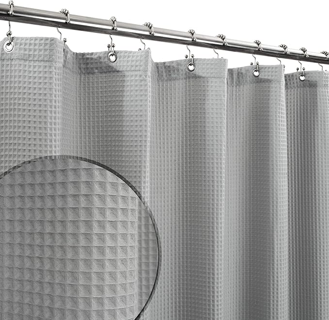 Barossa Design Long Shower Curtain 78" Height - Honeycomb Waffle Weave & Cotton Blend, Hotel Luxury & Spa, Heavy Weight Fabric, Washable - Lake Wanaka Gray, 72x78