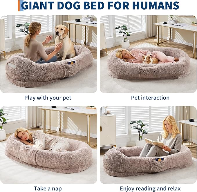 Festisoul Large Plush Dog Bed with Raised Headrest, Orthopedic Pet Bed for Dogs & Cats, Washable Fleece Pet Bed for Large Breeds, Milk Ka (19x14x9 Inches)