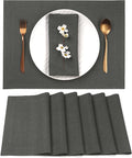 D'Moksha Homes Linen Charcoal Grey Placemats Set of 6-100% Pure Linen Placemats 14 x 19 Inch for Spring, Easter - Handcrafted and Machine Washable