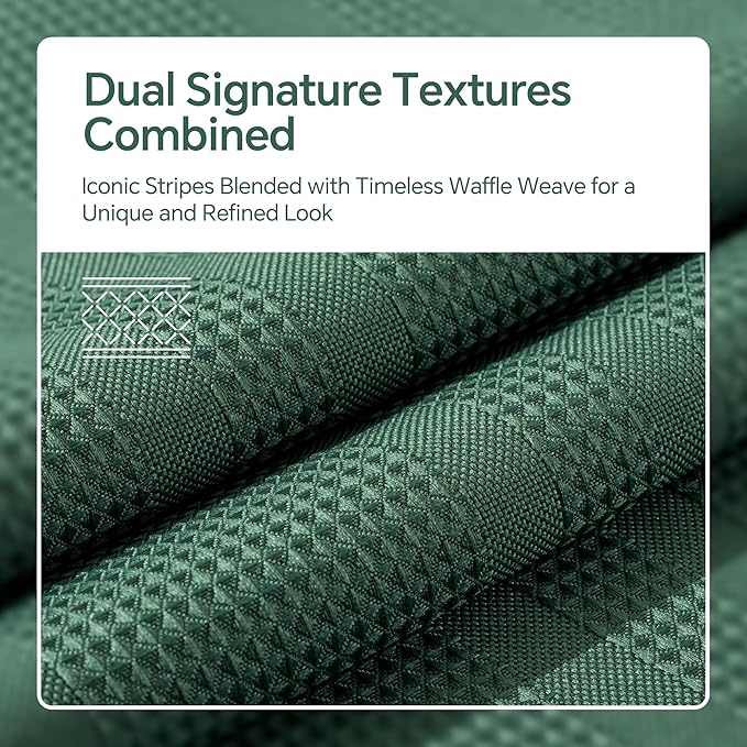 TURKIO Extra Wide Shower Curtain, 84 Inch Wide Dark Green Shower Curtain Waffle Weave Shower Curtain Striped Fabric Shower Curtains for Bathroom, Green Bathroom Decor, (84Wx72H, Dark Green)