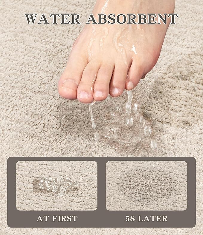 chakme Bathroom Rug Sets 2 Piece, Ultra Thin Bath Rug Set Quick Dry Bath Mat, Absorbent Bath Mat for Bathroom Non Slip Machine Washable, (Light Beige)