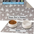 Drymate Personalized Pet Bowl Placemat, Custom Dog & Cat Food Feeding Mat - Absorbent Fabric, Waterproof Backing - Machine Washable/Durable (USA Made) (12" x 20") (Kahopo Grey)