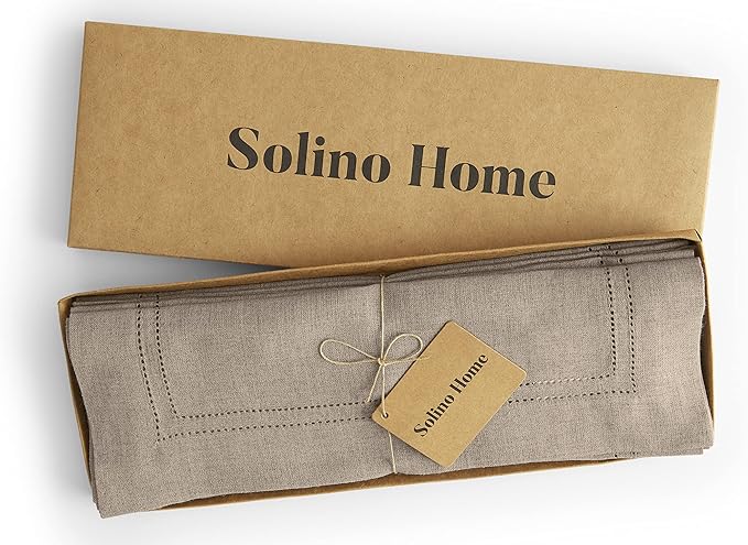 Solino Home Linen Placemats Set of 4 - Double Hemstitch Natural Placemats 14 x 19 Inch - 100% Pure Linen Table Place Mats for Spring, Easter