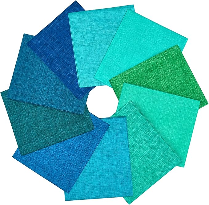 Craftido - 11 Options Solids with Tweed Tonals-Assorted Color Cotton Quilting Fabric Bundles 10pcs Fat Quarters 18"x21"-Medium Weight 5.2oz-for Quilting, Sewing and Crafts-Midnight Oasis(Greens+Blues)