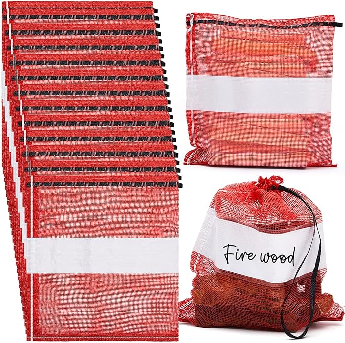 GliCraft 10 Pcs Onion Bags Reusable Mesh Produce Storage with Drawstring Firewood Bags Onion Potato Storage Sacks for Garden Vegetable Fruit Produce Packaging Supplies (22 x 28 Inch)