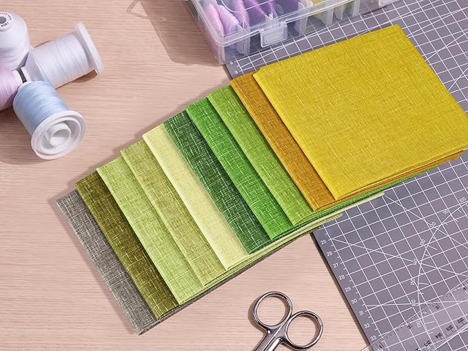 Craftido - 11 Options Solids with Tweed Tonals - Assorted Color Cotton Quilting Fabric Bundles 10pcs Fat Quarters 18"x21" - Medium Weight 5.2oz - for Quilting, Sewing and Crafts – Grasslands