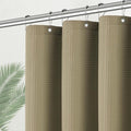PANGSINNE Taupe Stall Fabric Shower Curtain - Water Repellent Waffle Textured 256GSM Heavy Duty Cloth Shower Curtains for Bath Tubs, Narrow Hotel Quality Bath Curtain Set with 6 Hooks, 36Wx72H