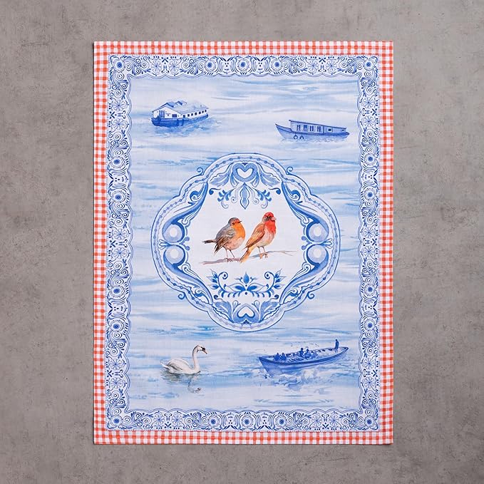 Maison d'Hermine Kitchen Towels Set of 3 100% Cotton 27.50" x 20" Reusable Cloth Tea Dish Towels Absorbent with Hanging Loop for Kitchen,Home,Dining,Cocktail Parties Spring/Summer (Amsterdam Canals)