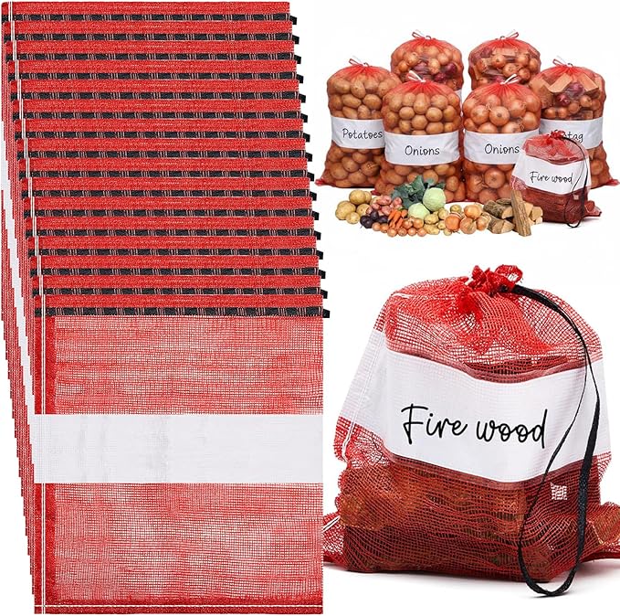 GliCraft 250 Pcs Onion Bags Reusable Mesh Produce Storage with Drawstring Firewood Bags Onion Potato Storage Sacks for Garden Vegetable Fruit Produce Packaging Supplies (22 x 24 Inch)