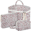 Paterr Makeup Bag Set 3 Pcs Large Quilted Cotton Make up Bags for Women Cosmetic Travel Toiletry Organizer Pouch Cute Aesthetic Storage Purse(Red,Red Floral)