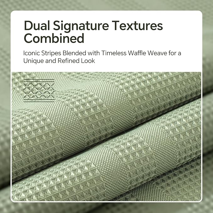 TURKIO Sage Green Shower Curtain Waffle Weave Shower Curtain Striped Fabric Shower Curtains for Bathroom, Green Bathroom Decor, (72Wx72H, Sage Green)