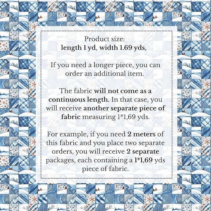 Winter Blue Patchwork Cotton Fabric – Premium Turkish Printed Cotton 140 GSM, Pre-Cut 61 x 36.6 Inches, Quilting & Sewing Fabric for Crafts, Home Decor & DIY Projects