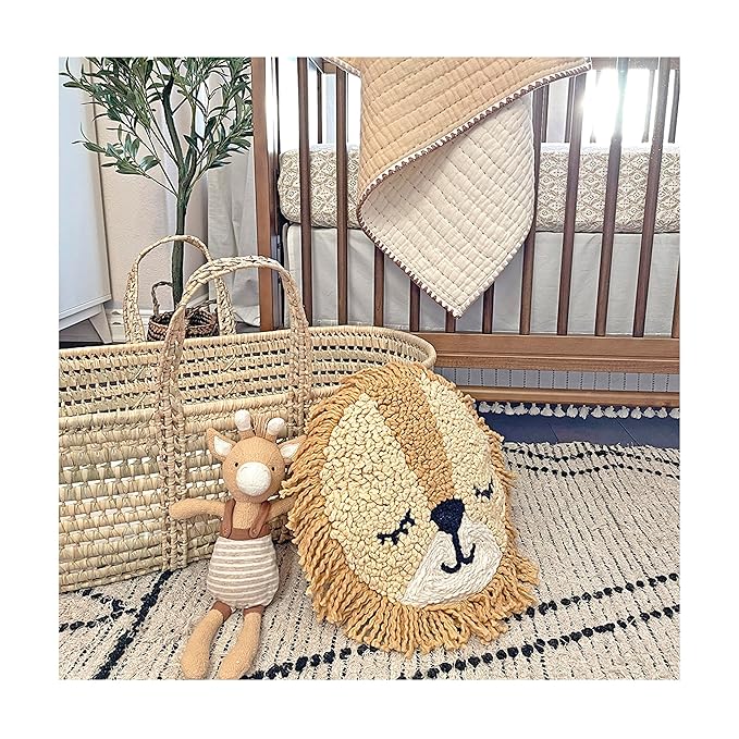 Crane Baby Safari Lion Pillow Nursery Decor, Decorative Round Animal Pillow for Nursery and Toddler Rooms, Lion, 12" x 12", Insert Included