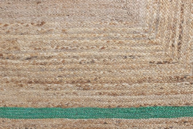 Scalloped Jute Rug, Hand Woven Runner Area Rug, 2.6x10 Ft Beige & Green Braided Natural Sisal Kilim Rugs for Living Room, Kitchen, Entryway, Farmhouse