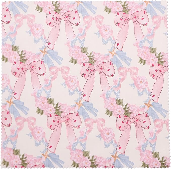 Hanjunzhao Valentines Pink Blue Bow Cotton Fabric Squares 10x10, 42Pcs Layer Cake Fabric for Quilting 10 inch, Layer Cakes 10 inch Squares for Quilting, DIY Bowknot, Gift Wrapping, Party Decor, Bows