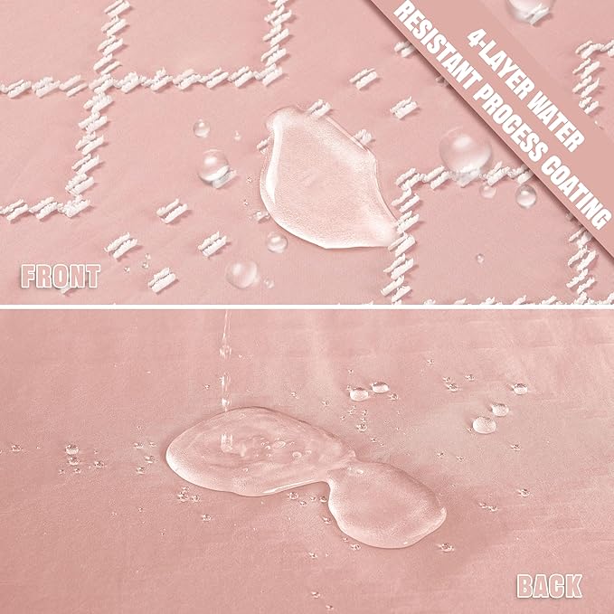 Extra Long Pink Textured Boho Shower Curtain with Tassels 72 x 78 Tufted Chevron Striped Chenille Woven Fabric Cloth Shower Curtain Modern Farmhouse Minimalist, Shabby Chic Home Decor for Bathroom