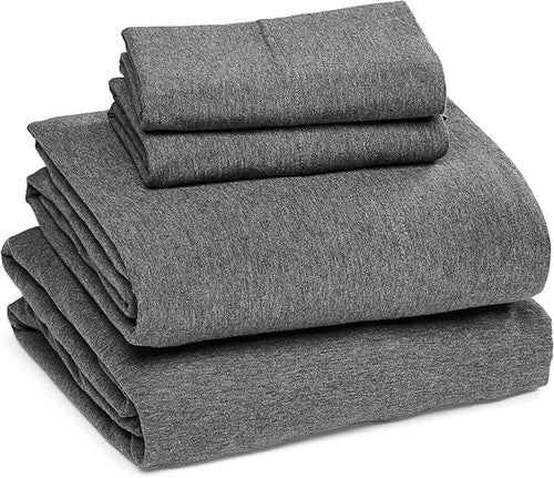 Amazon Basics 4 Piece Bed Sheet Set, 100% Cotton Jersey, Includes Super Soft, Flat and Fitted Sheets, Pillowcase, Full, Dark Gray, Solid