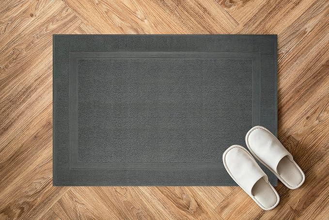 Infinitee Xclusives Premium Cotton Grey Bath Mats –Pack of 2, (34x22 Inches) [Not a Bathroom Rug] Ultra Soft and Super Absorbent Floor Mat, Machine Washable (Shadow Grey, Towel Bath Mats)