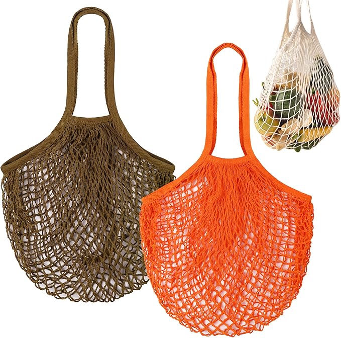 DRWSSR 2pcs Fashion Storage Mesh Bag Reusable Fruit Mesh Bag Shopping Mesh Bag Pure Cotton Portable Mesh Bag Shopping Bag