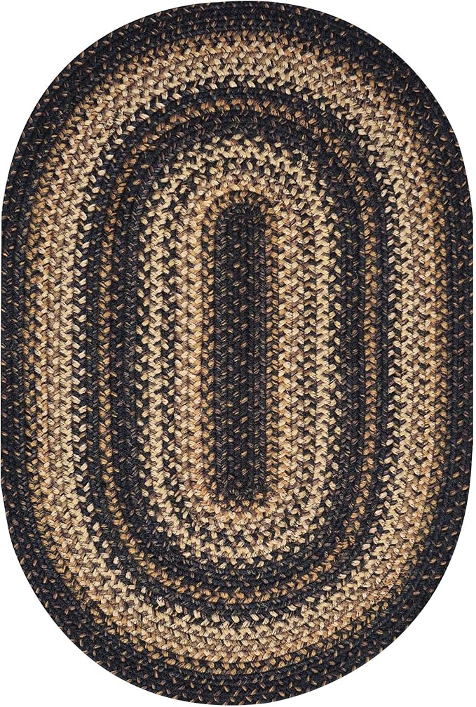 Homespice Kilimanjaro Black & Tan Oval Jute Rug 20x30 - Braided Kitchen Rugs for Primitive Farmhouse Kitchen Decor, Reversible, No Shed Jute for Easy Maintenance