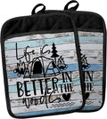 Hunting Gifts Pot Holders with Pockets, Cabin Gifts Life is Better in The Woods Pot Holders Heat Resistant Oven Mitts Hot Pads for Kitchen Baking Cooking,Potholders for Kitchens