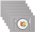 Blue Forest | Rectangular Faux Linen Placemats Set of 6 | Dual- Layered Thickened for Durability | Heat Resistant | Machine Washable | Wrinkle Free for Easy Care Indoor/Outdoor Use - Light Grey