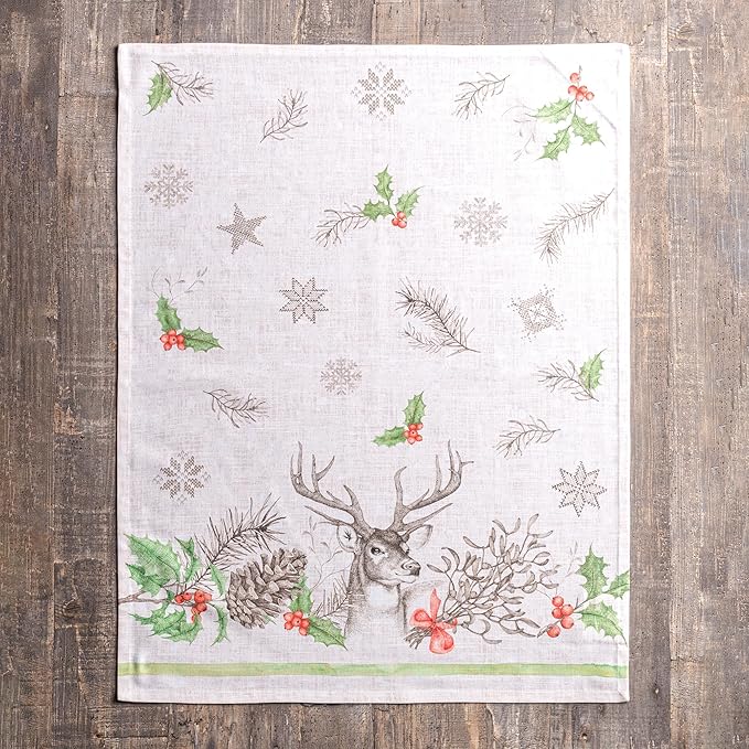 Maison d' Hermine Kitchen Towels Set of 3 100% Cotton 20" x 27.5" Reusable Cloth Tea Dish Towels Absorbent with Hanging Loop for Kitchen Dining Thanksgiving Christmas Decorations (Christmas Dew)
