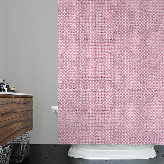 ggaimwf 60x72 Inch Solid Color Shower Curtain for Bathroom Waffle Bath Water Resistant Fabric Curtains Fairy Tale Pink Modern Thick Shower Stall Curtain with Metal Hooks