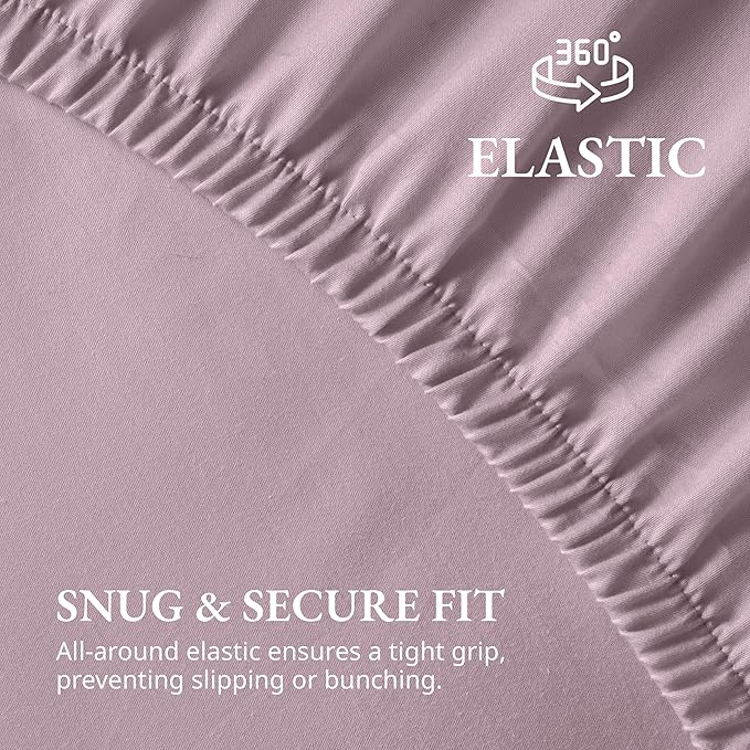 LANE LINEN Twin XL Fitted Sheet, 100% Organic Cotton 2-Piece Set (1 Fitted Sheet, 1 Pillowcase), Percale Weave, Bottom Sheet, Soft, Breathable, Fits Mattress Upto 15" Deep - Lilac (No Flat Sheet)