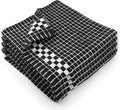 Fecido Classic Dark Kitchen Dish Towels with Hanging Loop - Heavy Duty Absorbent Dish Clothes - European Made 100% Cotton Tea Towels - Set of 4, Black