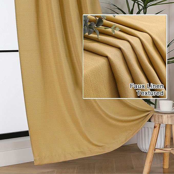 Lecloud Bessie Gold Curtains for Bedroom Decor 78 Inches Long 2 Pcs, Light Filtering Rod Pockets Privacy Farmhouse Curtains for Living Room, Rustic Home Drapes for Dining Room, Each 40" W x 78" L