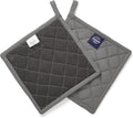 Encasa XO Heat Resistant Cotton Pot Holders with Hanging Loop - Set of 2 - Grey - Multipurpose Quilted Everyday Hot Pad for Kitchen, Camping, BBQ & Microwave - 8x8 in