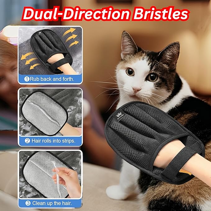 Mjhluxe 2-Pack Pet Hair Removal Glove for Cats & Dogs, Five-Finger Electrostatic Reusable Gloves for Removing Fur from Couch, Carpet, Clothing & Car Seats
