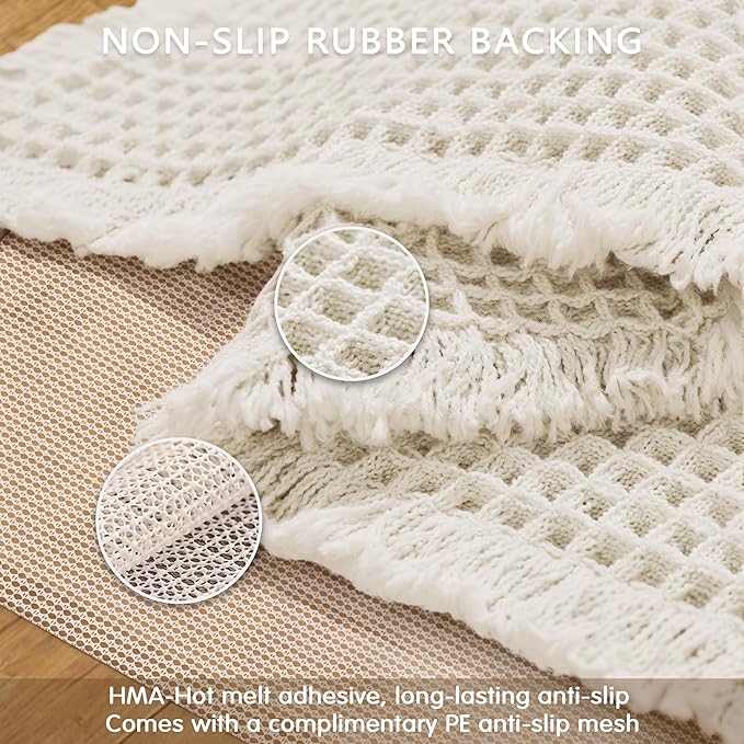 SUBRTEX Waffle Braided Bath Mat, 16" x 24" Soft Waffle Bath Rugs, Absorbent Non Slip Bathrooom Mats, Machine Washable Area Rug for Bathroom, Quick Dry, Off White