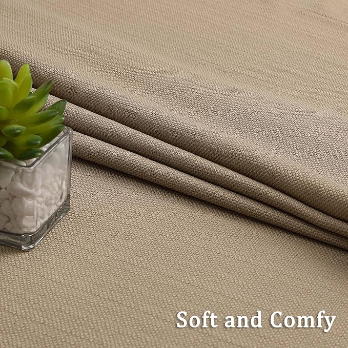 Lecloud Bessie Camel Light Filtering Short Curtains 45 Inch Length 2 Panels, Faux Linen Textured Breathable Privacy Drapes with Rod Pocket for Bedroom Home Office Kitchen, Each 30" W x 45" L