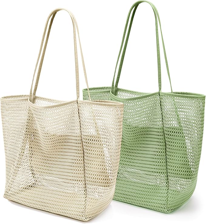 KALIDI BeachNylon Mesh Tote Bag, Casual Tote Bag Hobo Women Foldable MAX 23L Shoulder Bag For Beach Picnic Vacation